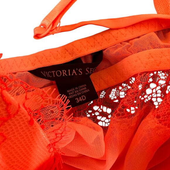 Victoria's Secret Florescent Peach Tie Lace Babydoll Nightie Bra Size 34D - Picture 7 of 8